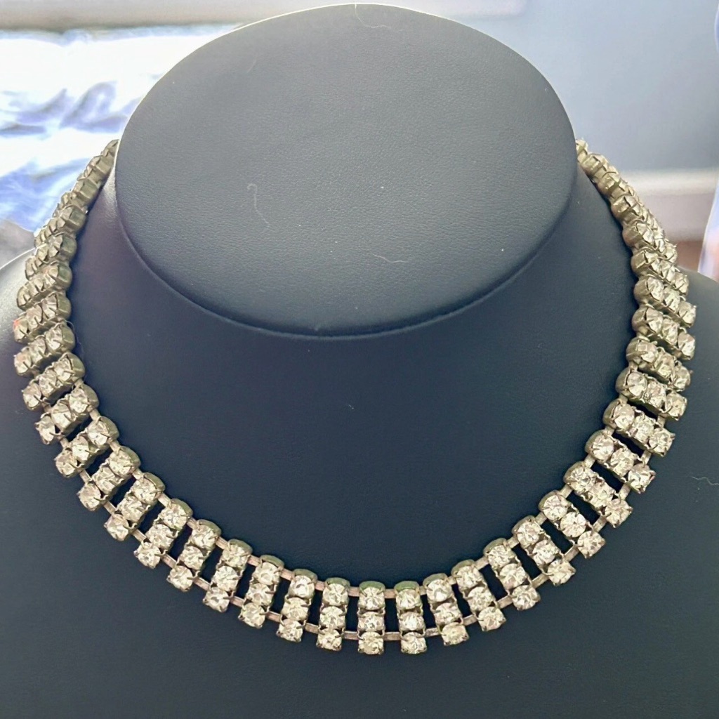 Vintage Triple Strand Chunky Eisenberg Crystal Rhinestone Necklace